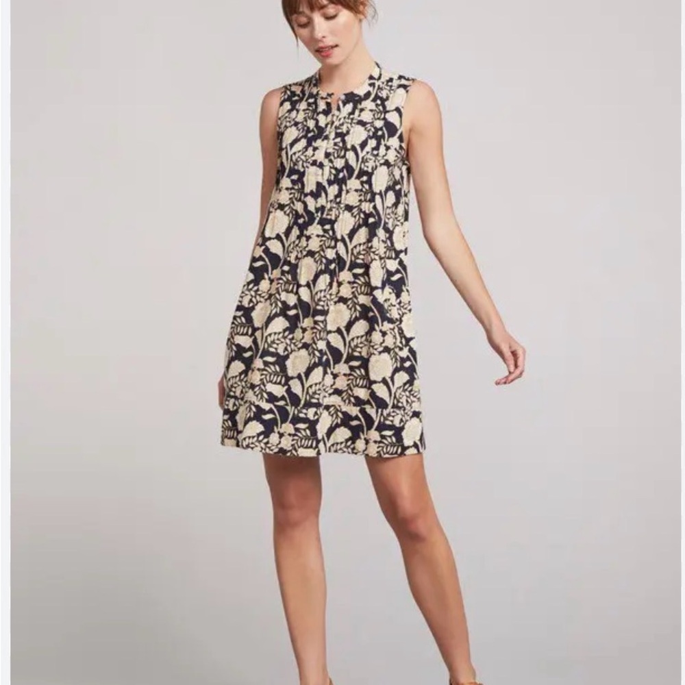 Faherty Isha Avignon Medow Print Linen Pocket Mini Dress Natural Fairy Boho Sz S